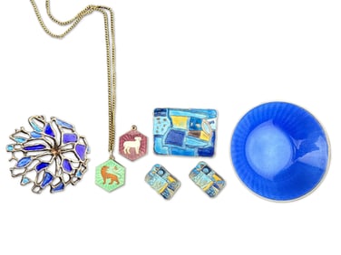 David Andersen Modernist Enameled Silver Grouping