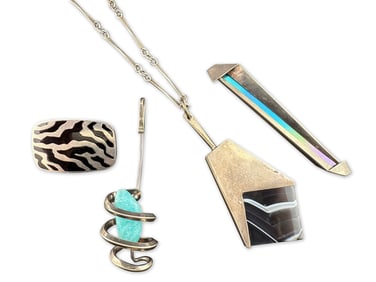 Four-Piece Modernist Silver Jewelry Grouping