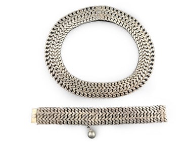 Heavy Mexican Silver Bracelet and Necklace