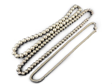 Three Silver Bead Necklaces
