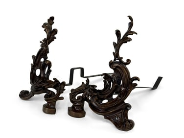 Pair of Louis XV-style Bronze Fireplace Andirons
