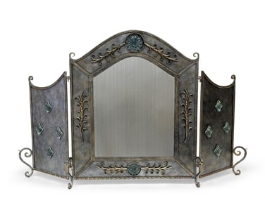 Mixed-Metal and Glass Fireplace Screen & Tools