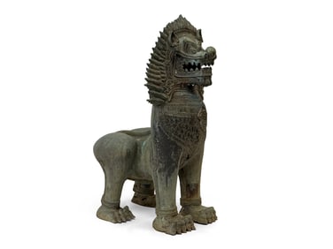 Large Cambodian Bronze Singha Temple Guardian Lion