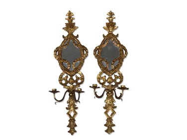 Italian Gilt Wood Two-Light Mirrored Sconces