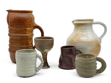 Six Studio Pottery Pitchers and Mugs