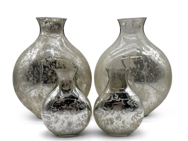 Four Silver Mercury Glass Vases