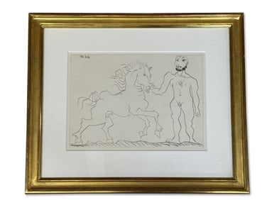 Pablo Picasso Etching: Homme Nu De Debout Avec Cheval