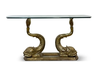 Sculptural Brass Mythical Dolphin Console Table
