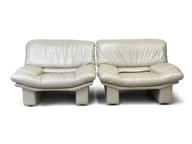 Pr. 1980s Alpa Salotti Italian Leather Lounge Chairs