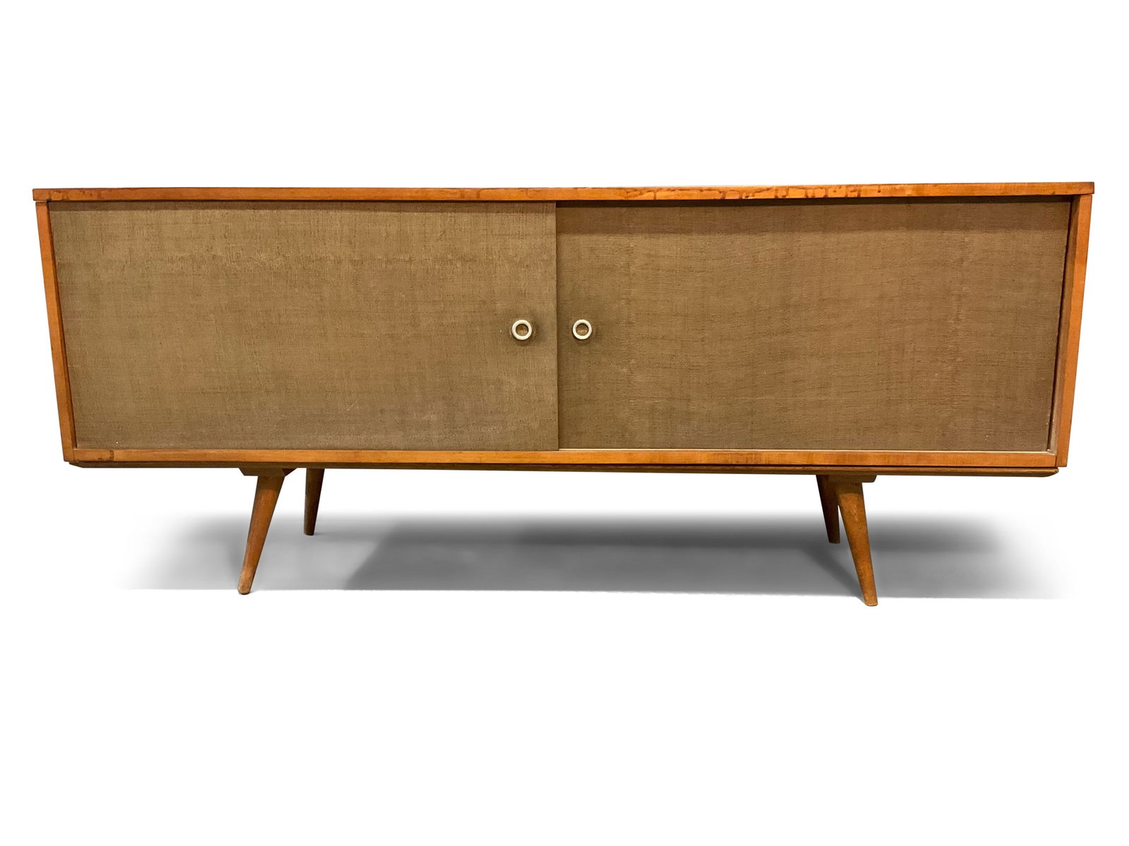 Paul McCobb Planner Group Cabinet: A Paul McCobb Planner Group cabinet, model 1513 on splayed-leg bench base, model 1546. 26-1/2in tall x 60in wide x 18in deep. | You have additional shipping options! Philadelphia Metro area delivery,