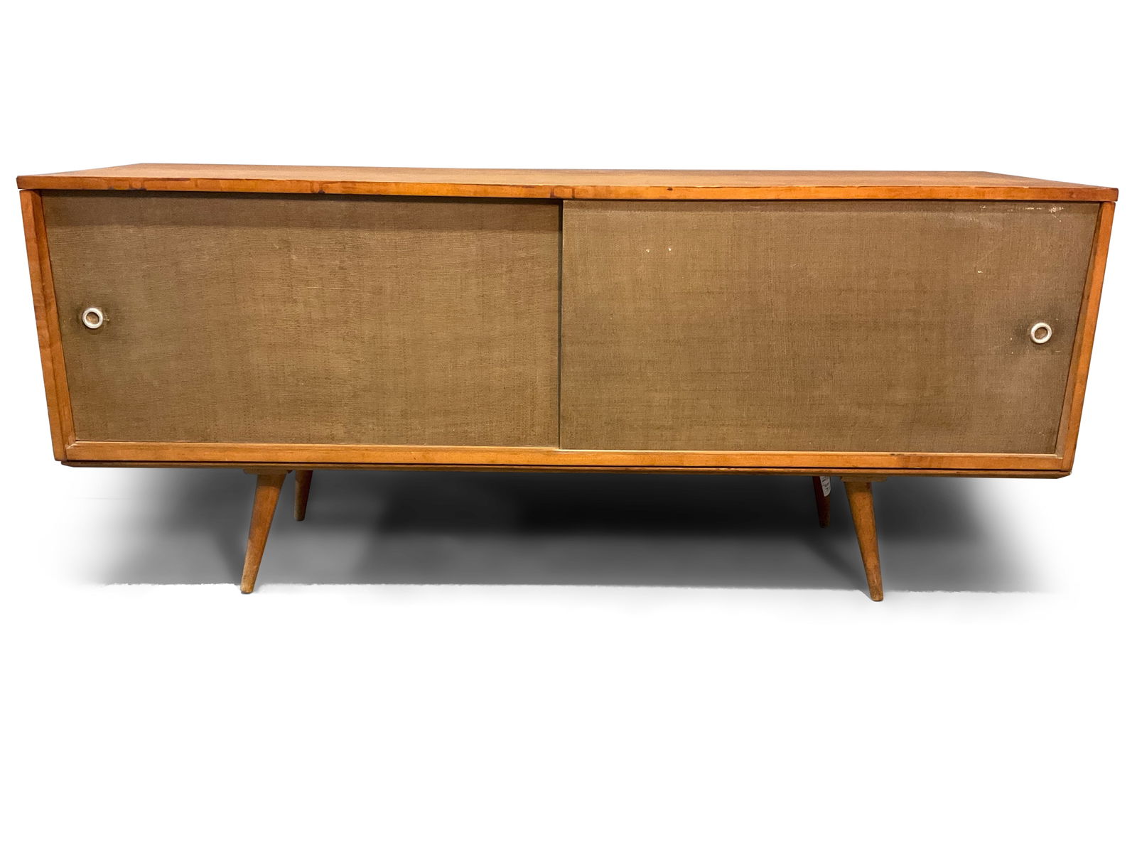 Paul McCobb Planner Group Cabinet: A Paul McCobb Planner Group cabinet, model 1513 on splayed-leg bench base, model 1546. 26-1/2in tall x 60in wide x 18in deep. | You have additional shipping options! Philadelphia Metro area delivery,