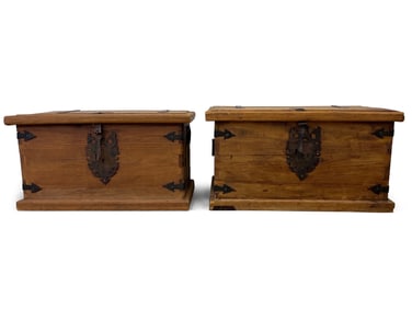 Pair of Iron Wrapped Wooden Chests