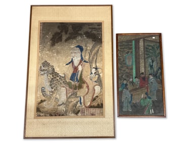 Two Chinese and Korean Gouache/Fabric Paintings