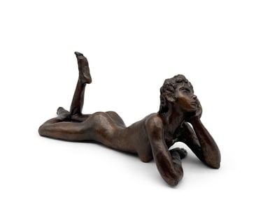 Artisan Bronze Sculpture: Recumbent Nude