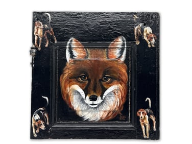 Painted Panel with Fox and Hunting Dogs