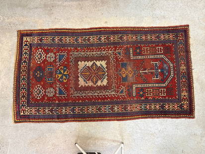 Caucasian Kazak Prayer Carpet, 6ft 11in x 3ft 8in: A Caucasian Kazak prayer carpet with geometric design, 6ft 11in x 3ft 8in. | You have additional shipping options! Philadelphia Metro area delivery, NYC curbside delivery, and other third-party shippe
