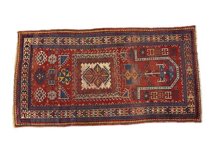 Caucasian Kazak Prayer Carpet, 6ft 11in x 3ft 8in: A Caucasian Kazak prayer carpet with geometric design, 6ft 11in x 3ft 8in. | You have additional shipping options! Philadelphia Metro area delivery, NYC curbside delivery, and other third-party shippe