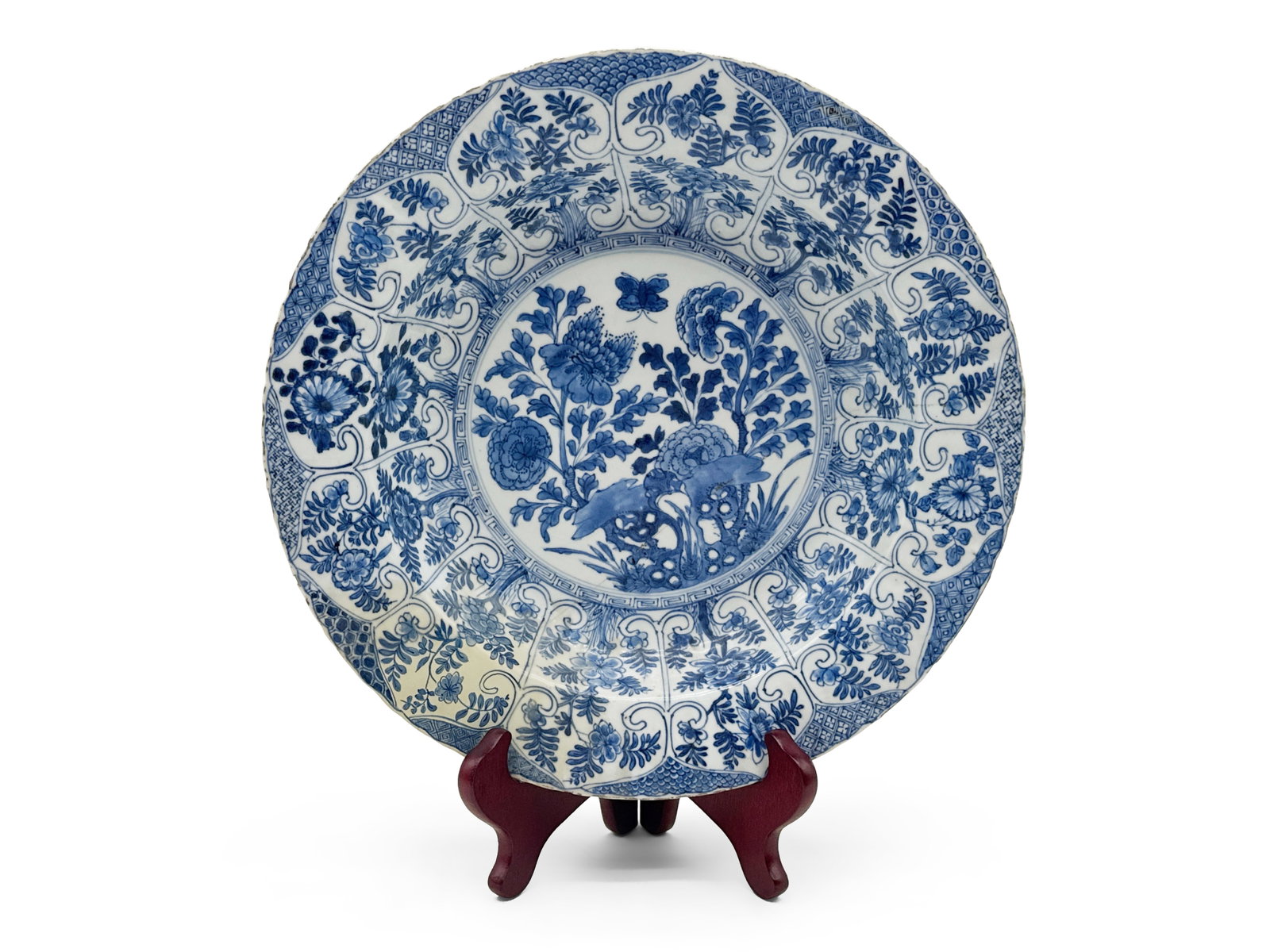 Chinese Kangxi Bird and Flowers Charger: A Chinese Kangxi-period blue and white charger with bird and flowers decoration. 2-1/2in tall x 13-1/2in wide. | You have additional shipping options! Philadelphia Metro area delivery, NYC curbside de