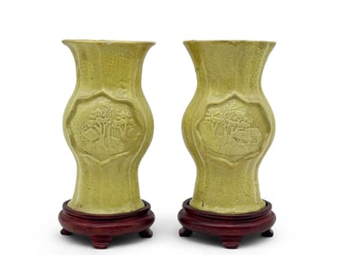Two Chinese Chai Glazed Vases