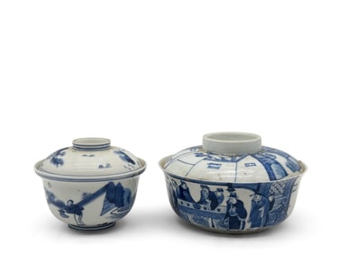 Two Chinese Blue & White Covered Bowls