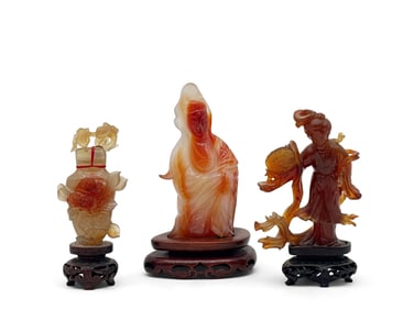 Three Chinese Carved Agate Figures