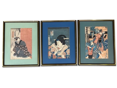 Three Japanese Woodblock Prints: Kabuki Actors