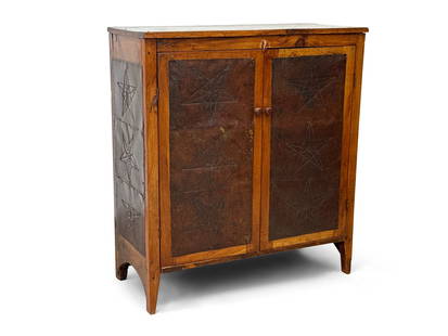 Pine and Pierced-Tin Pie Safe: A pine pie safe with interior shelves and pierced-tin star panels on doors and sides. 43-1/2in tall x 39in wide x 17in deep. | You have additional shipping options! Philadelphia Metro area delivery, N