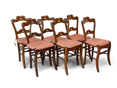Six Country French Rush-Seat Dining Chairs: A set of six French farmhouse dining chairs with rush seats. 35in tall x 16in wide x 14in deep. | You have additional shipping options! Philadelphia Metro area delivery, NYC curbside delivery, and oth