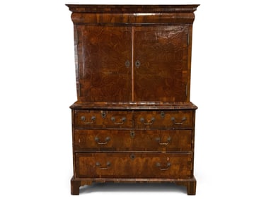 18th C. English Oyster Burl Cabinet on Chest