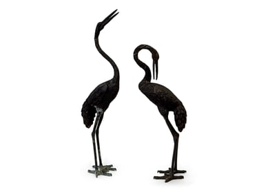 Pair of Chinese Bronze Garden Cranes