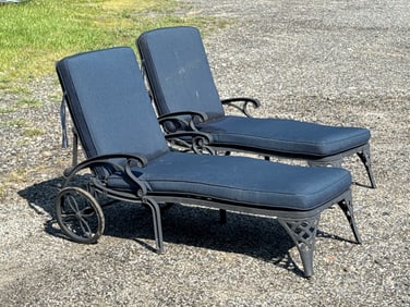 Pair of Cast Aluminum Patio Chaise Lounges