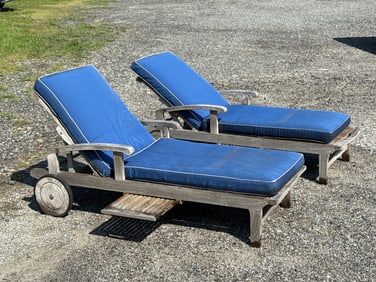 Pair of Frontgate Teak Patio Chaise Lounges