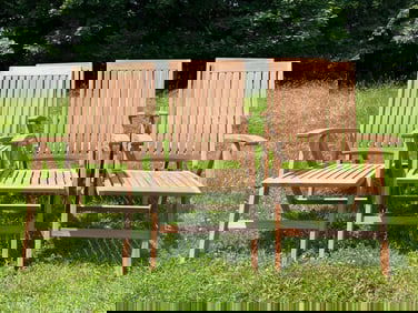 Six Folding Teak Patio Dining Chairs