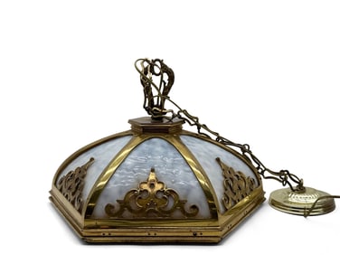 Brass Slag Glass Pendant Lamp