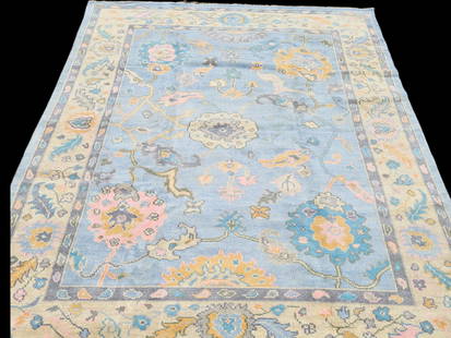 Turkish Wool Multi-Colored Carpet, 7ft 10in x 10ft: A Turkish wool hand-knotted room-size carpet in multiple colors, 7ft 10in x 10ft. | You have additional shipping options! Philadelphia Metro area delivery, NYC curbside delivery, and other third-party