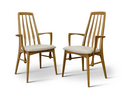 Pair of Niels Koefoeds Danish Teak Armchairs: A pair of Niels Koefoeds Danish modern teak "Eva" model armchairs. 37-1/2in tall x 20-1/2in wide x 16in deep. | You have additional shipping options! Philadelphia Metro area delivery, NYC curbside del