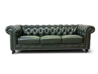 Green Leather Chesterfield Sofa