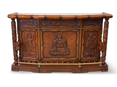 Large Chinese Carved Bar with Marble Top
