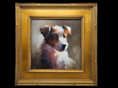 Gilt-Framed Oil/Board: Terrier