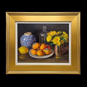 Gilt-Framed Oil/Canvas: Still Life