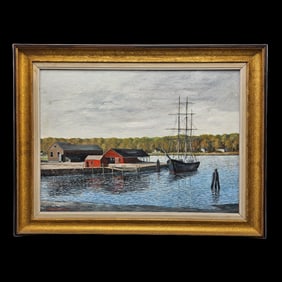 Fernando Battista Oil/Canvas: Ship at Dock