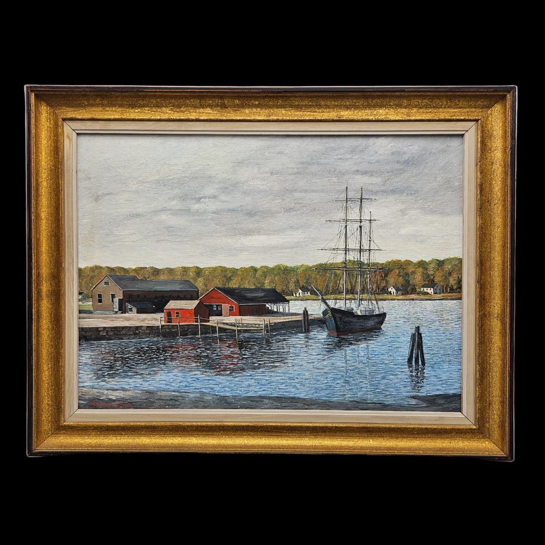 Fernando Battista Oil/Canvas: Ship at Dock (1 of 12)