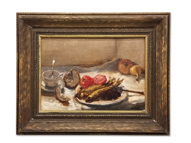 Oil/Board: Fish Still Life