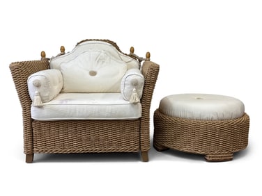 Alberto Smania Rope and Rattan Chair & Ottoman