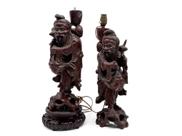 Two Chinese Carved Immortal Figural Lamp Bases