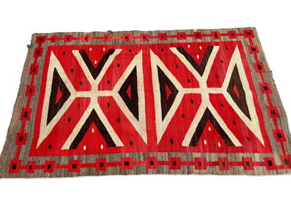 Large Navajo Weaving/Rug, 4ft 5in x 7ft: A large Navajo weaving or rug with geometric designs, 4ft 5in x 7ft. | You have additional shipping options! Philadelphia Metro area delivery, NYC curbside delivery, and other third-party shipper deta