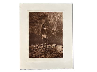 Edward S. Curtis Photogravure: The Apache: Edward S. Curtis (American, 1868-1952). A photogravure titled "The Apache", 1906. Portfolio #1, plate #4. Apache Navajo handmade archival paper. 22in x 18in. | You have additional shipping options! Ph