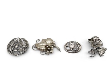 Four Sterling Silver Art Nouveau-style Brooches