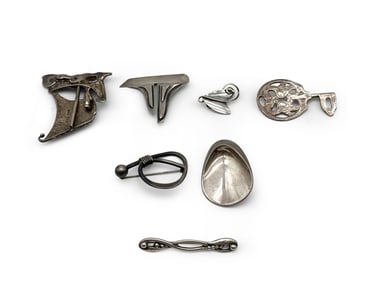 Seven Silver Modernist Brooches