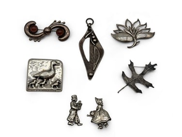 Seven Modernist Silver Brooches